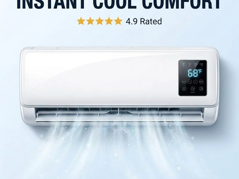 AerioQ slim wall-mounted air conditioner installed above a dresser