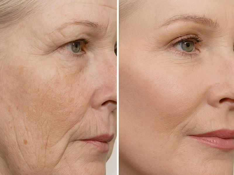 Applying anti-aging serum to the face