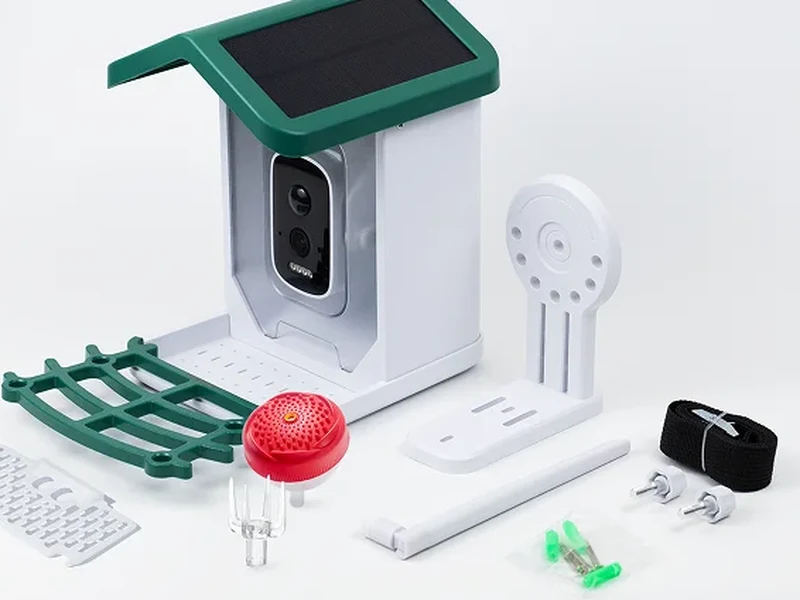 Smart bird feeder components laid out