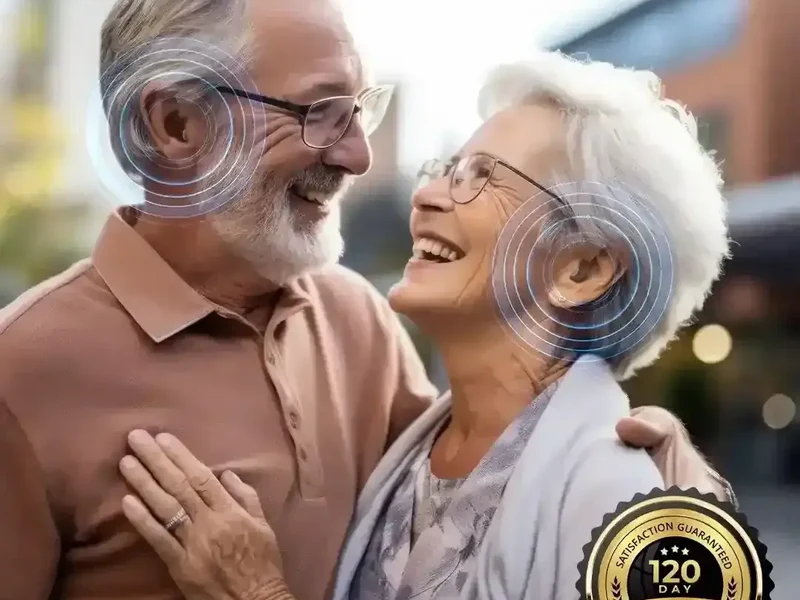 Hearing aid purchase with money-back guarantee badge