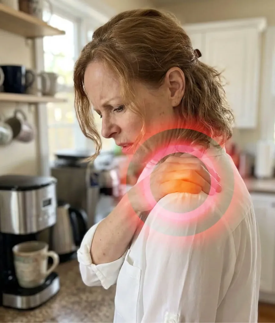 A person holding a painful shoulder