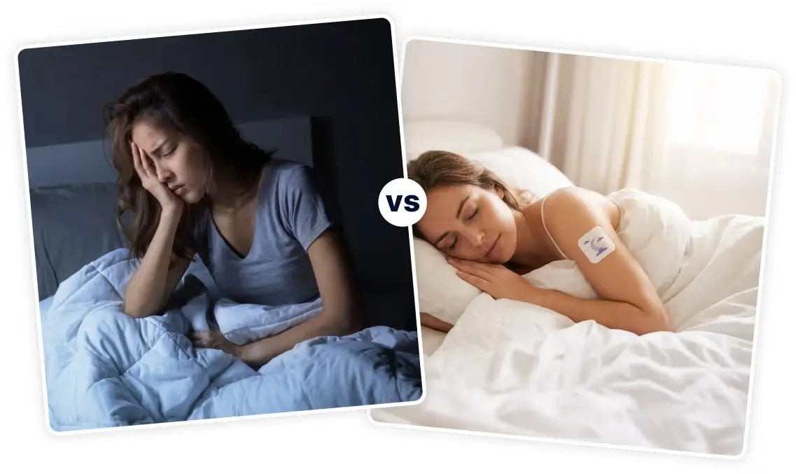 Woman applying Lunavelle patch before bed