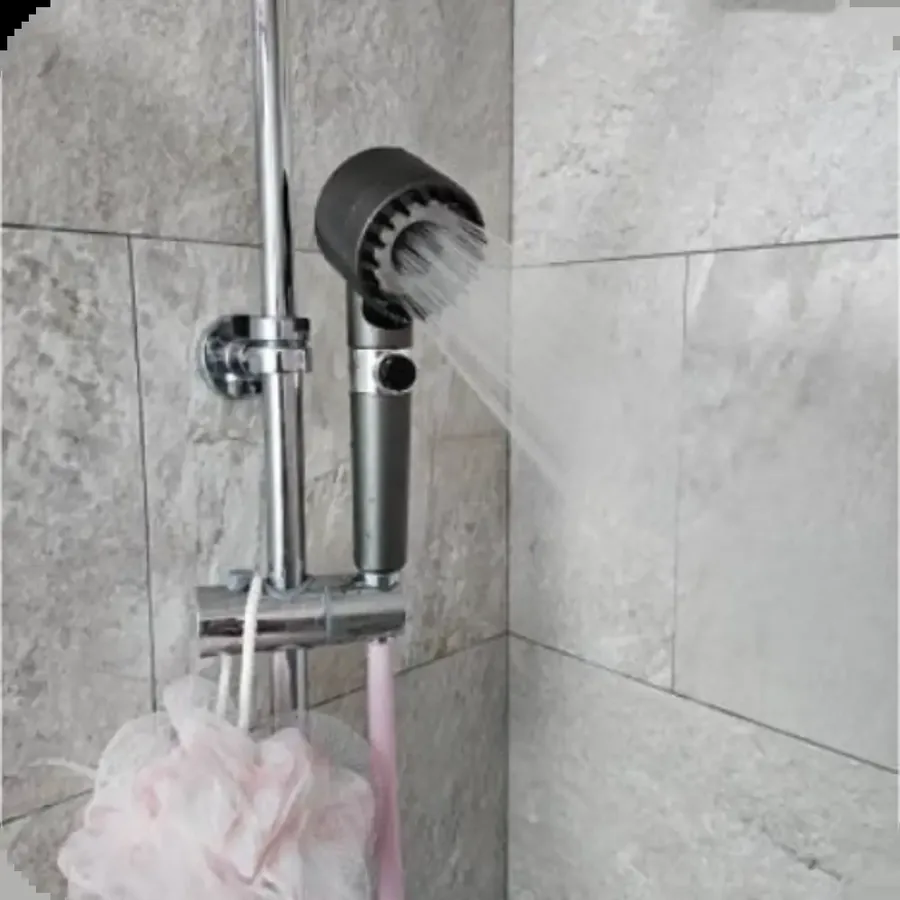 The shower head in use