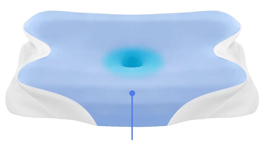 Front view of the Melara Max pillow showing the centre channel and raised edges